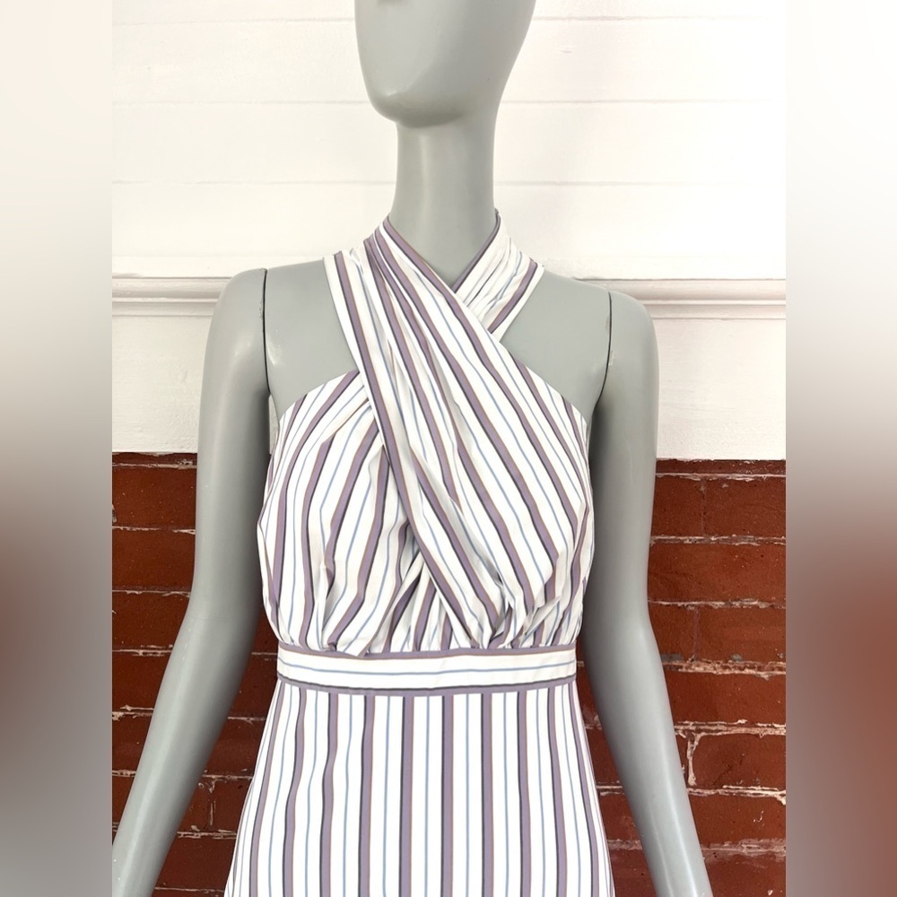 Veronica Beard Lavender and White Striped High-Low Halter Dress - Picture 6 of 16